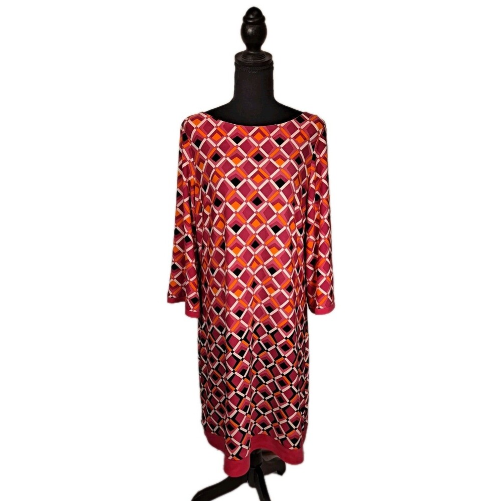 Eliza J Geometrical Print Shift Dress Orange Pink Sz 14 Lined Career Spring